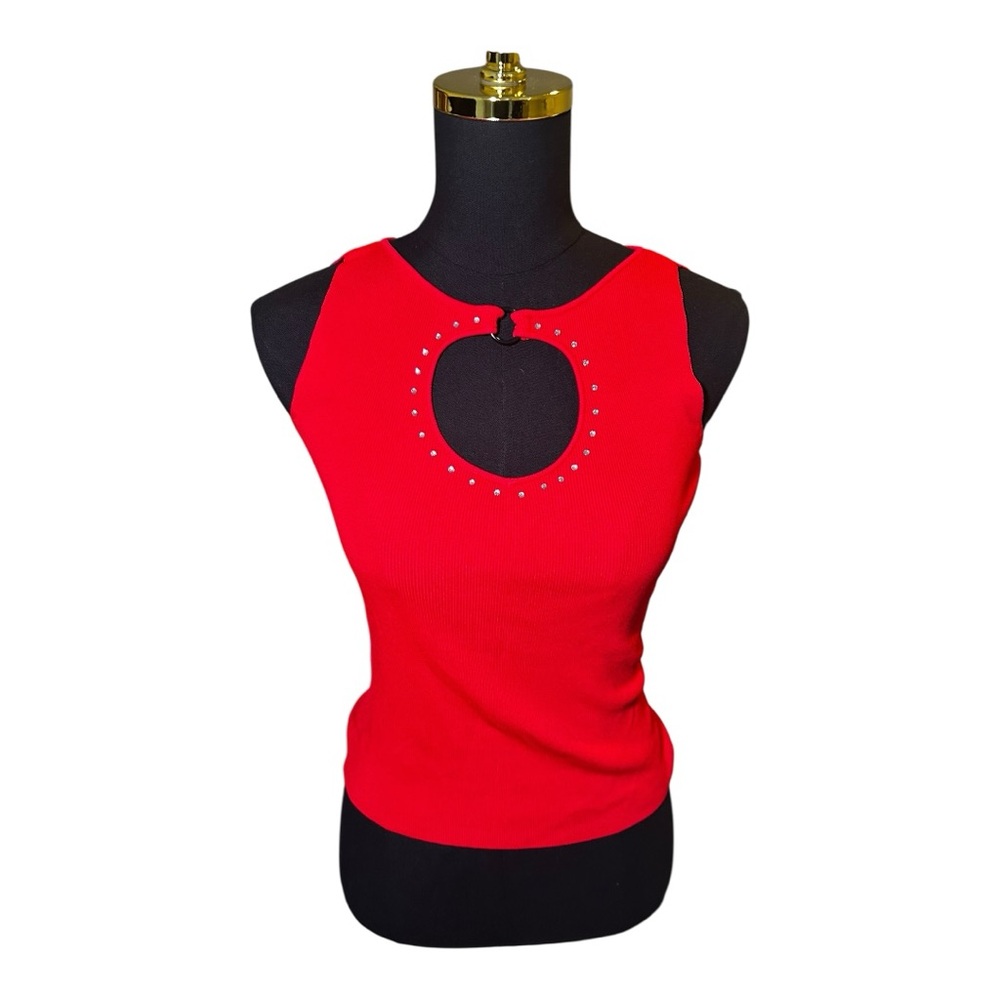 Cyrus Red Sleeveless Tank with Studded Keyhole